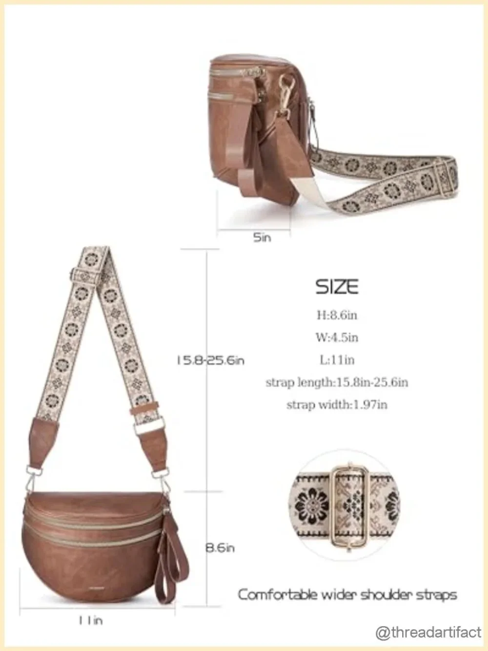 PU Leather Crossbody Bag with Gold Zipper Trendy Bum Bag for Women